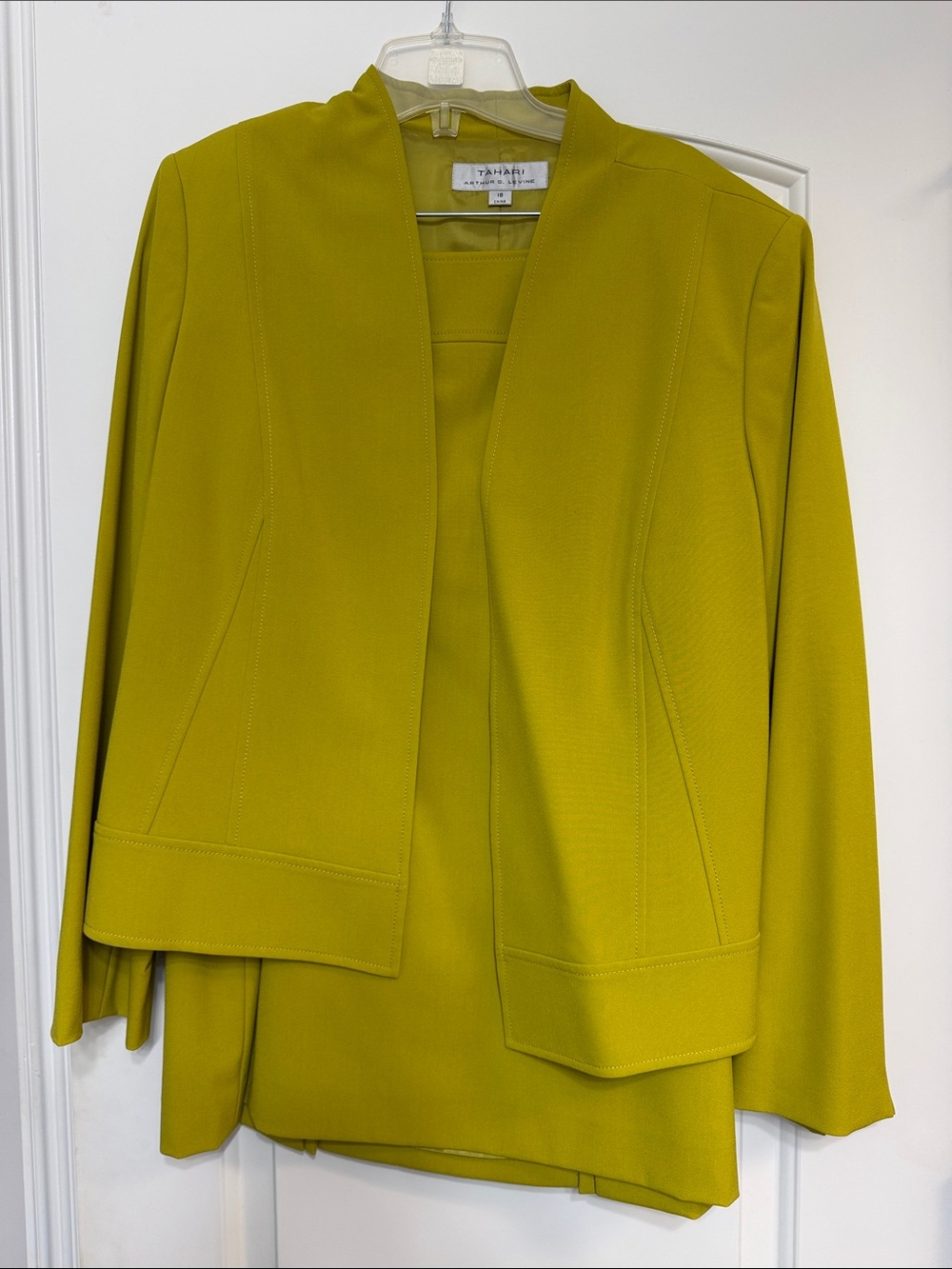 2pc Suit- w/Tahari ASL Women's Lime-Green Open-Front Collarless Blazer  #707
